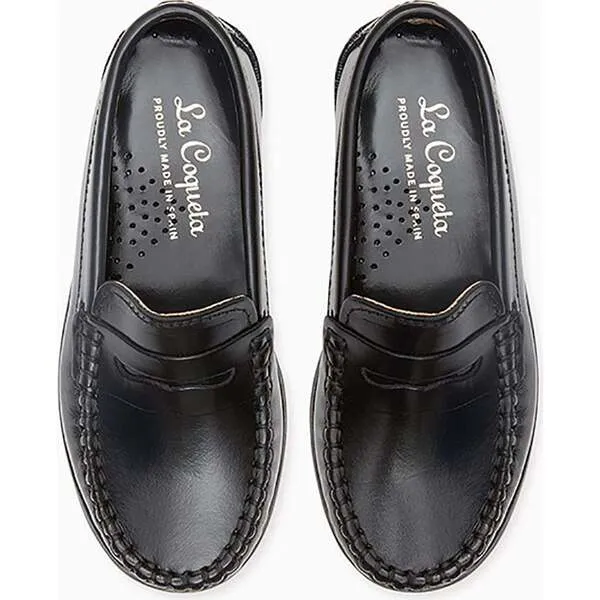 La Coqueta Black Leather Castellanos Loafer Shoes