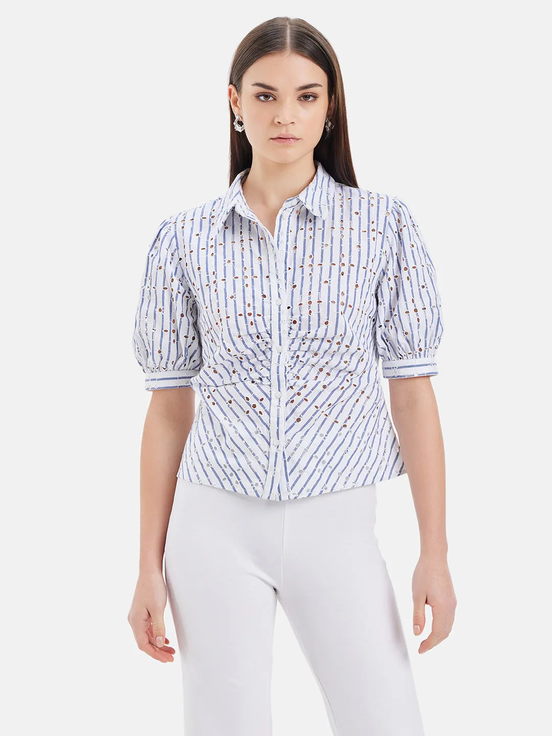 Layla Ruched Placket Half Sleeves Shirt