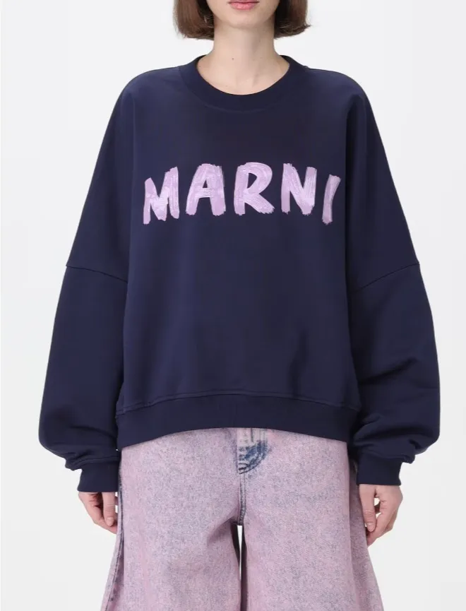 MARNI  |Long Sleeves Cotton Logo Hoodies & Sweatshirts