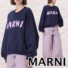 MARNI  |Long Sleeves Cotton Logo Hoodies & Sweatshirts