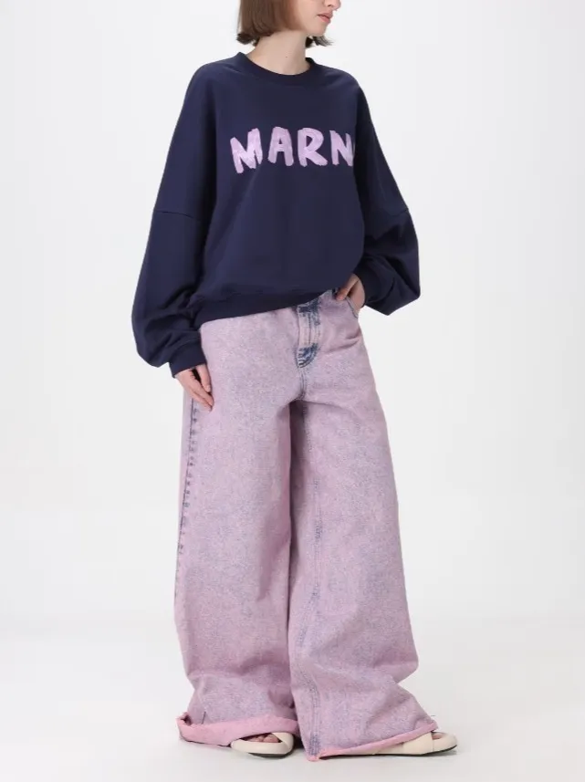 MARNI  |Long Sleeves Cotton Logo Hoodies & Sweatshirts