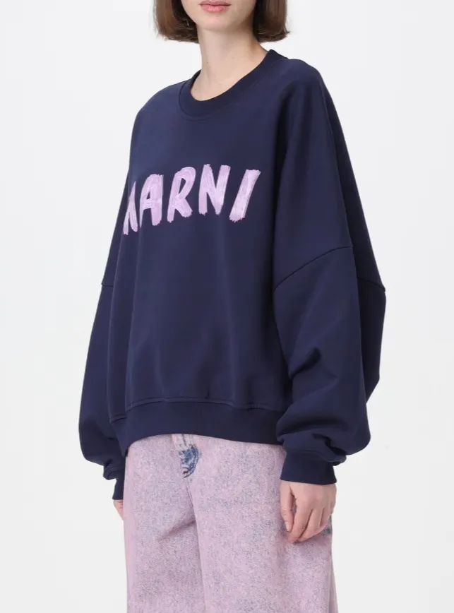 MARNI  |Long Sleeves Cotton Logo Hoodies & Sweatshirts