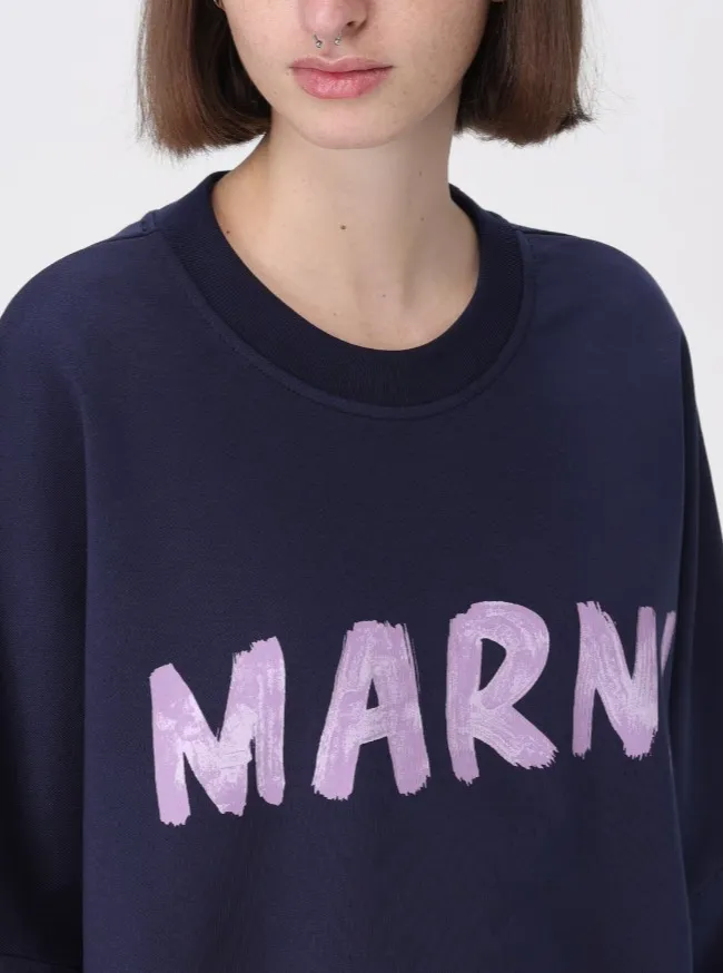 MARNI  |Long Sleeves Cotton Logo Hoodies & Sweatshirts