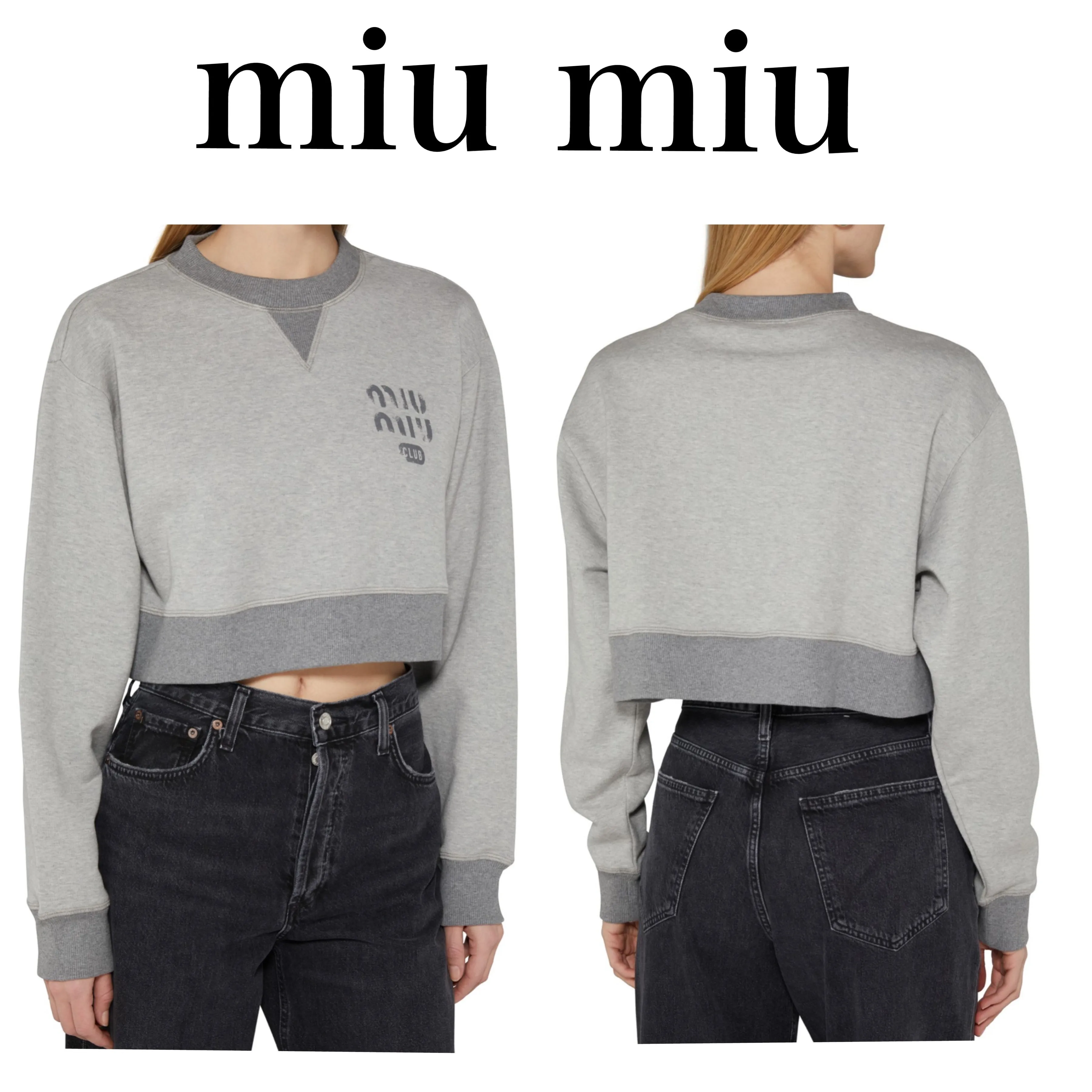 MiuMiu  |Crew Neck Long Sleeves Cotton Logo Hoodies & Sweatshirts