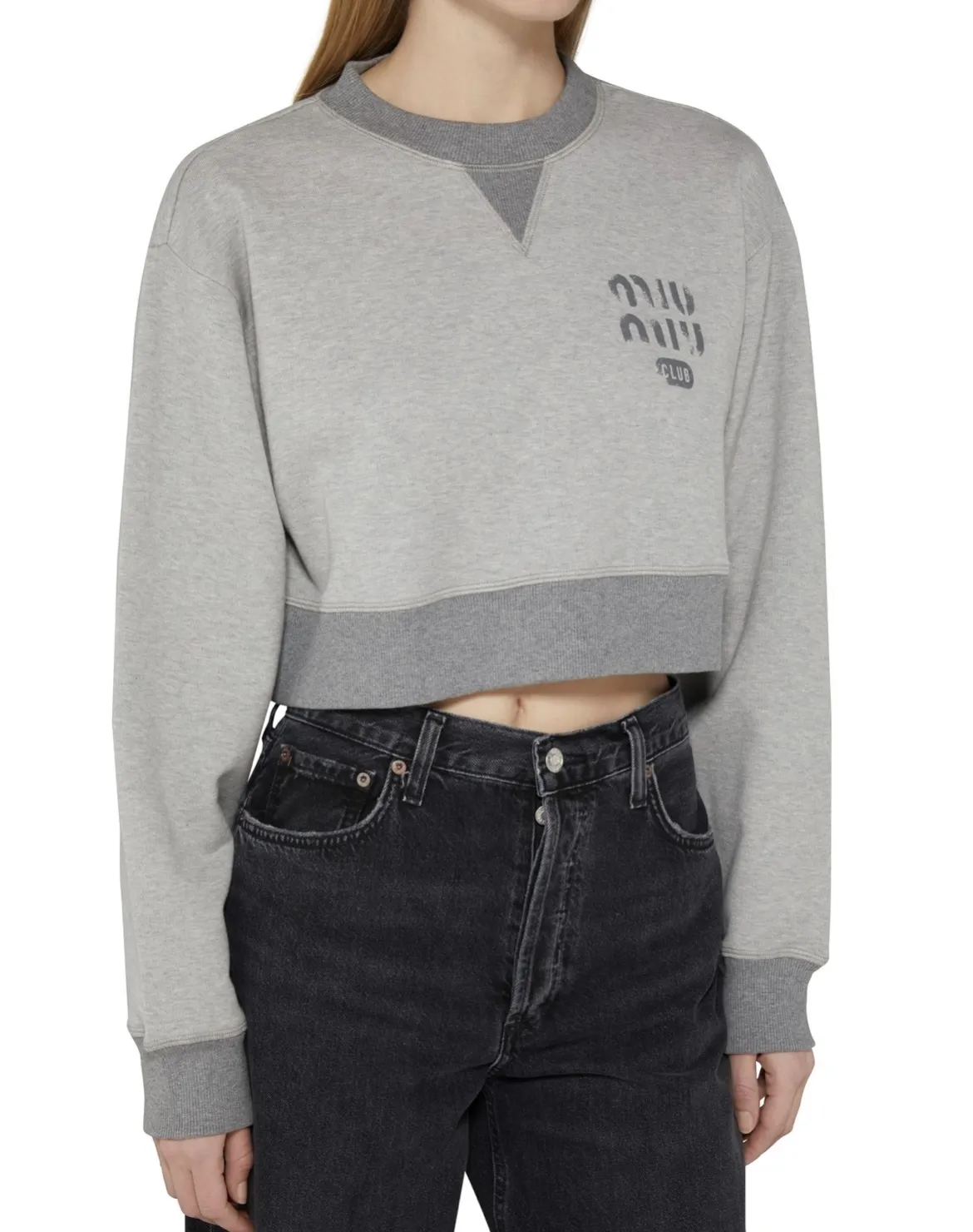 MiuMiu  |Crew Neck Long Sleeves Cotton Logo Hoodies & Sweatshirts