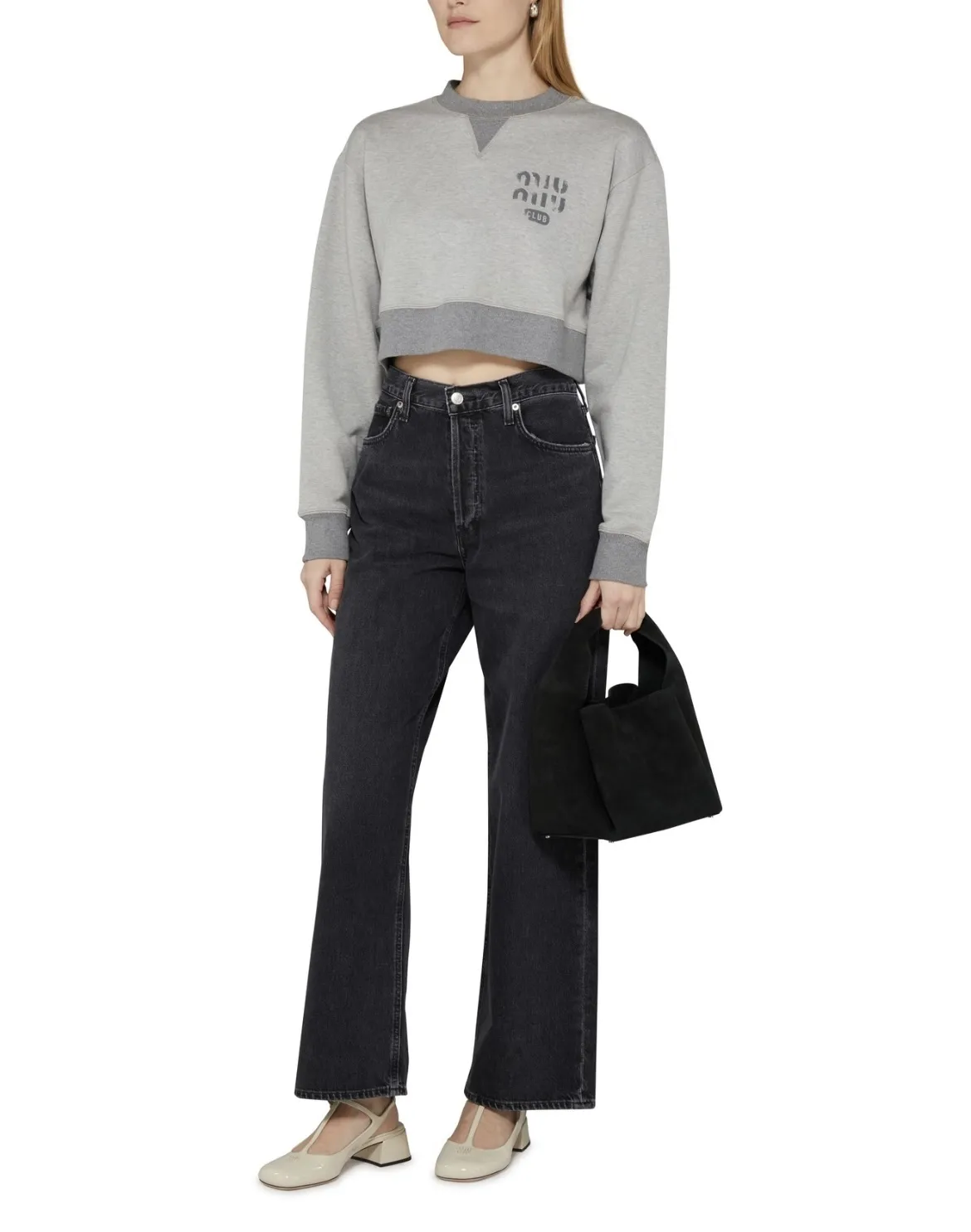 MiuMiu  |Crew Neck Long Sleeves Cotton Logo Hoodies & Sweatshirts