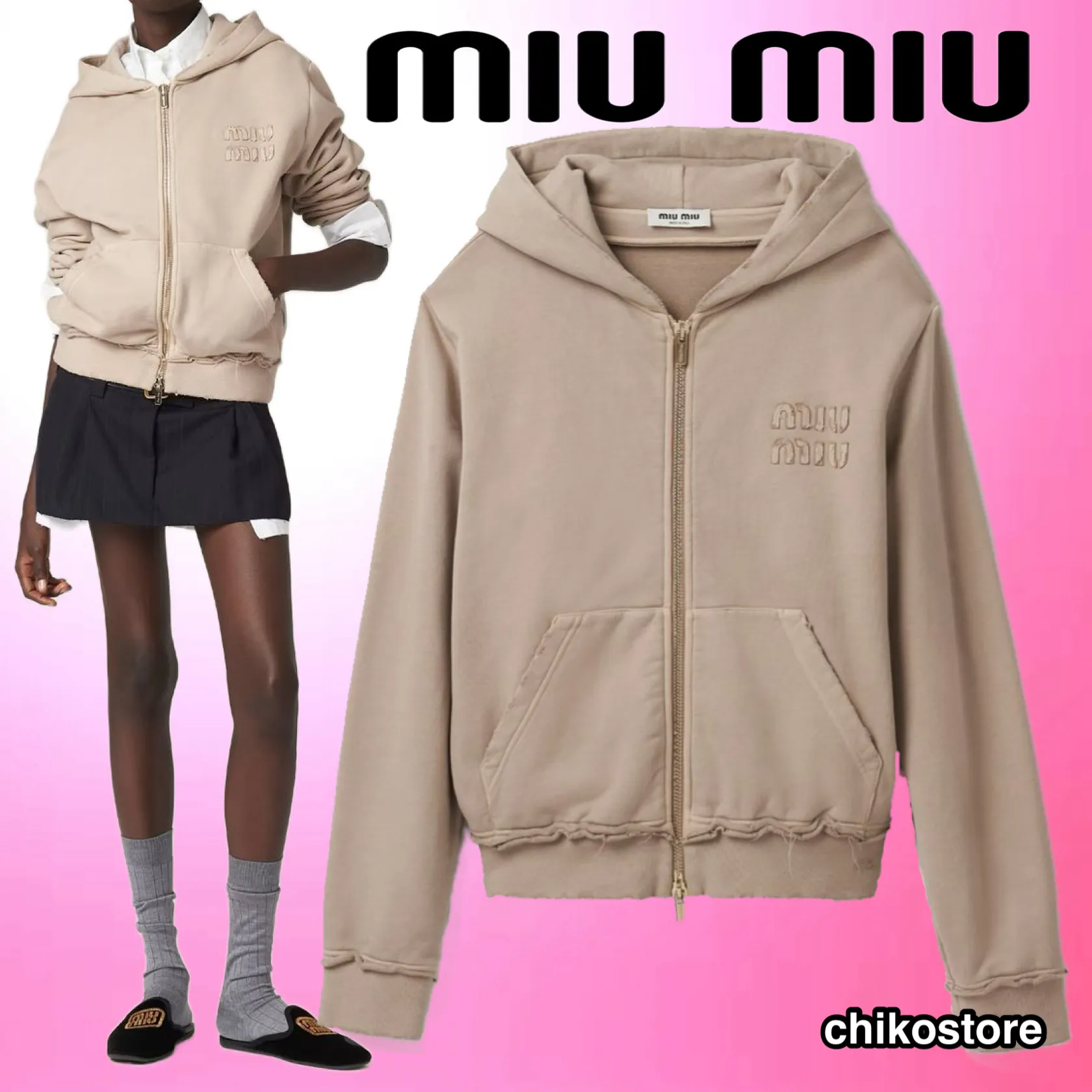 MiuMiu  |Long Sleeves Cotton Logo Hoodies & Sweatshirts