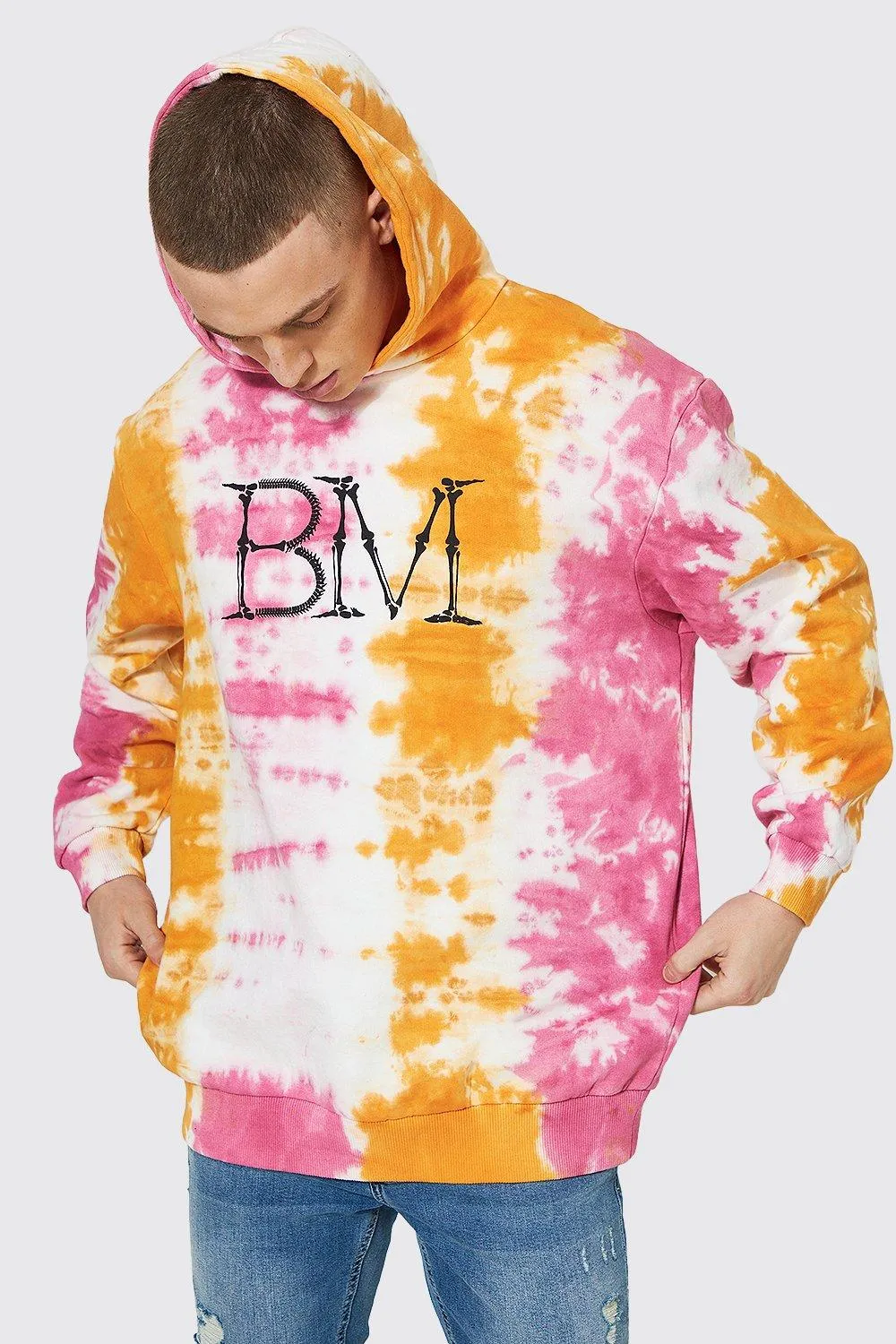 Oversized Printed Tie Dye Hoodie | boohooMAN UK