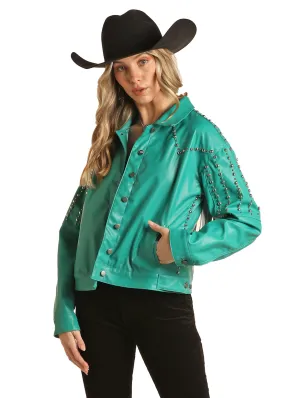 Panhandle Slim Womens Turquoise Studded Pleather Jacket