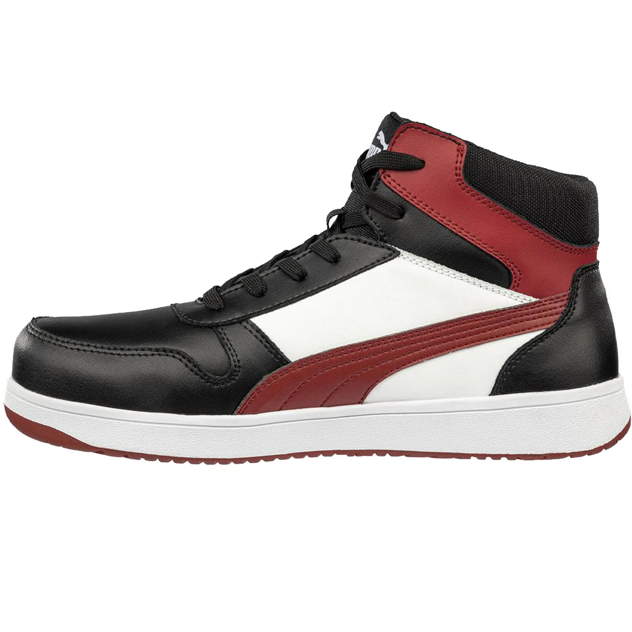 Puma Men's 630055 Frontcourt Black White Red Mid Safety Composite Toe Slip Resistant EH Work Shoes