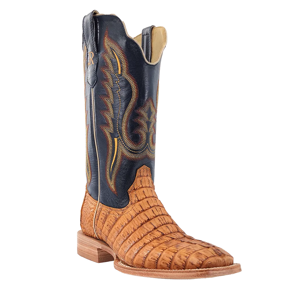 R. Watson Men's 13 Saddle Hornback Caiman Tail Square Toe Western Boot