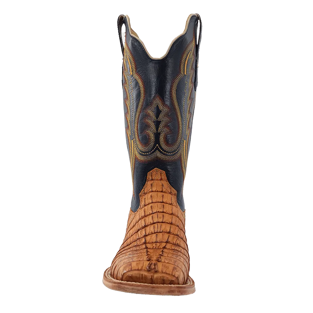 R. Watson Men's 13 Saddle Hornback Caiman Tail Square Toe Western Boot