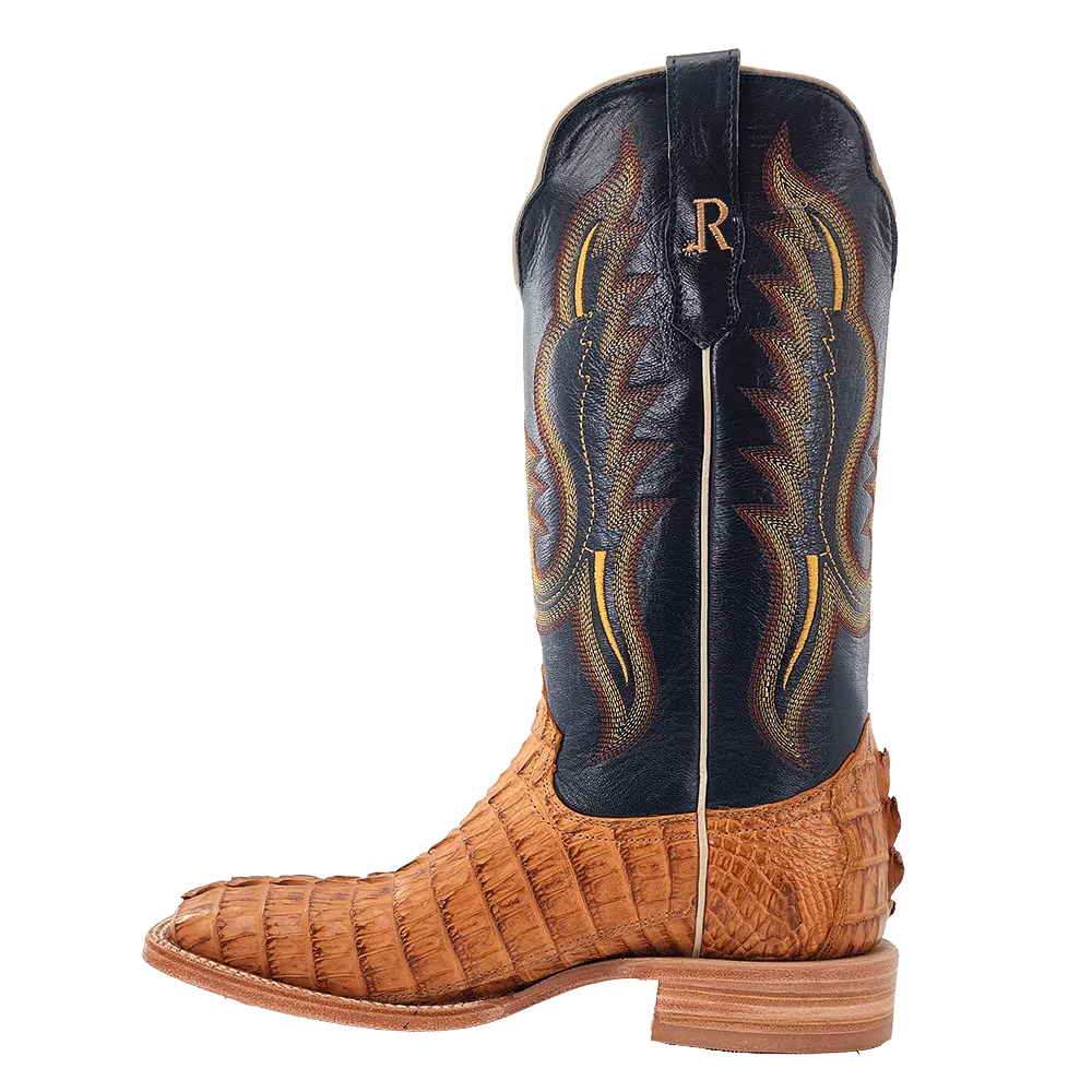 R. Watson Men's 13 Saddle Hornback Caiman Tail Square Toe Western Boot