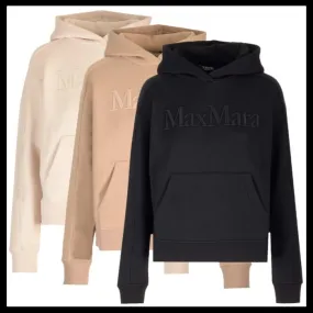 S Max Mara  |Long Sleeves Cotton Logo Hoodies & Sweatshirts