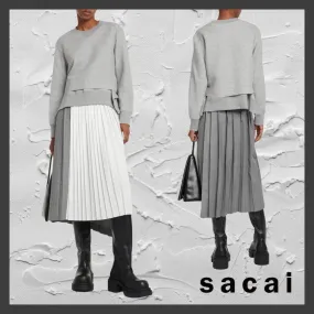 sacai  |Crew Neck Sweat Long Sleeves Plain Cotton