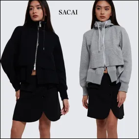 sacai  |Long Sleeves Plain Cotton Hoodies & Sweatshirts