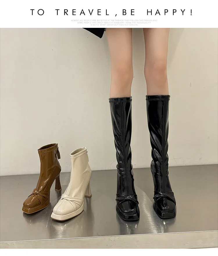 Selene-231 Patent Leather Heel Boots