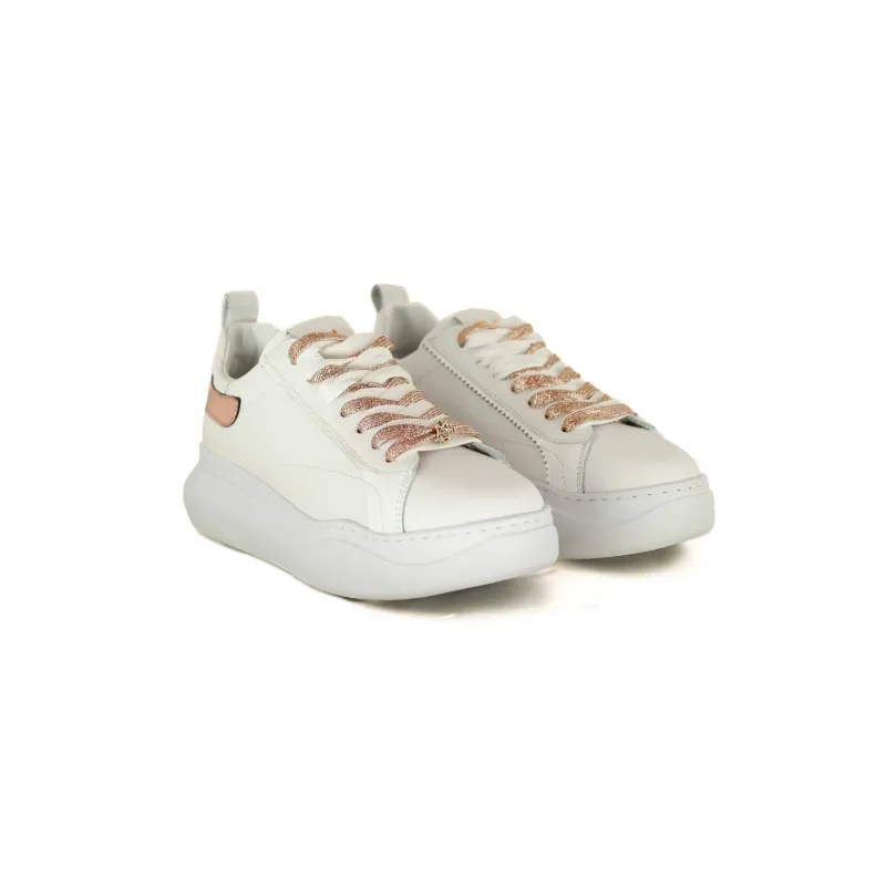 SNEAKERS DONNA IN PELLE, BIANCO