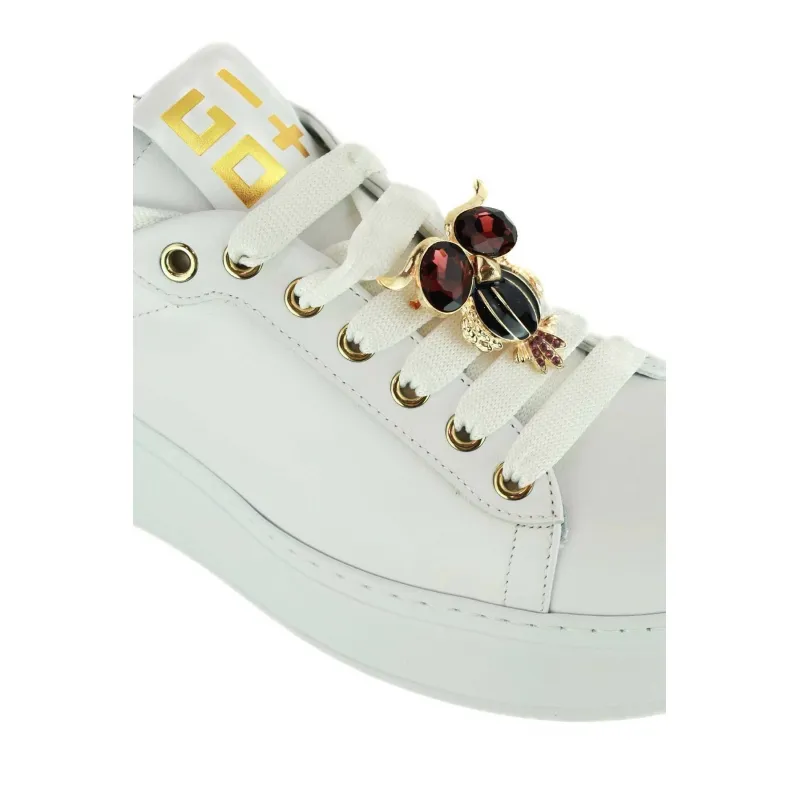 SNEAKERS DONNA IN PELLE CON GIOIELLO, BIANCO