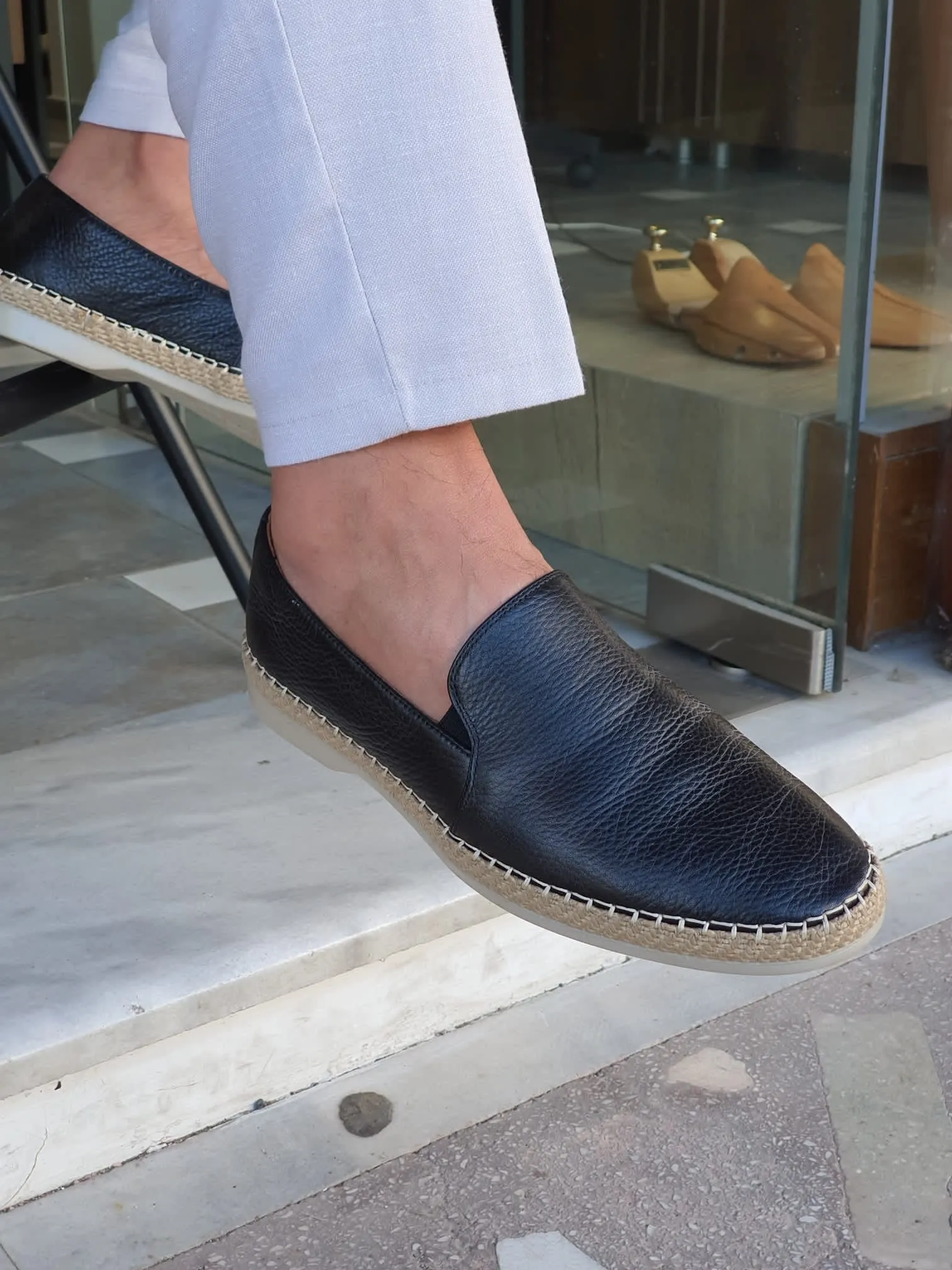 Stefano Black Slip-On Loafers