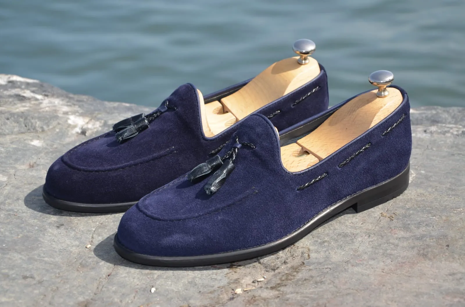 Suade Calf- Leather Loafer Shoes Navy Blue