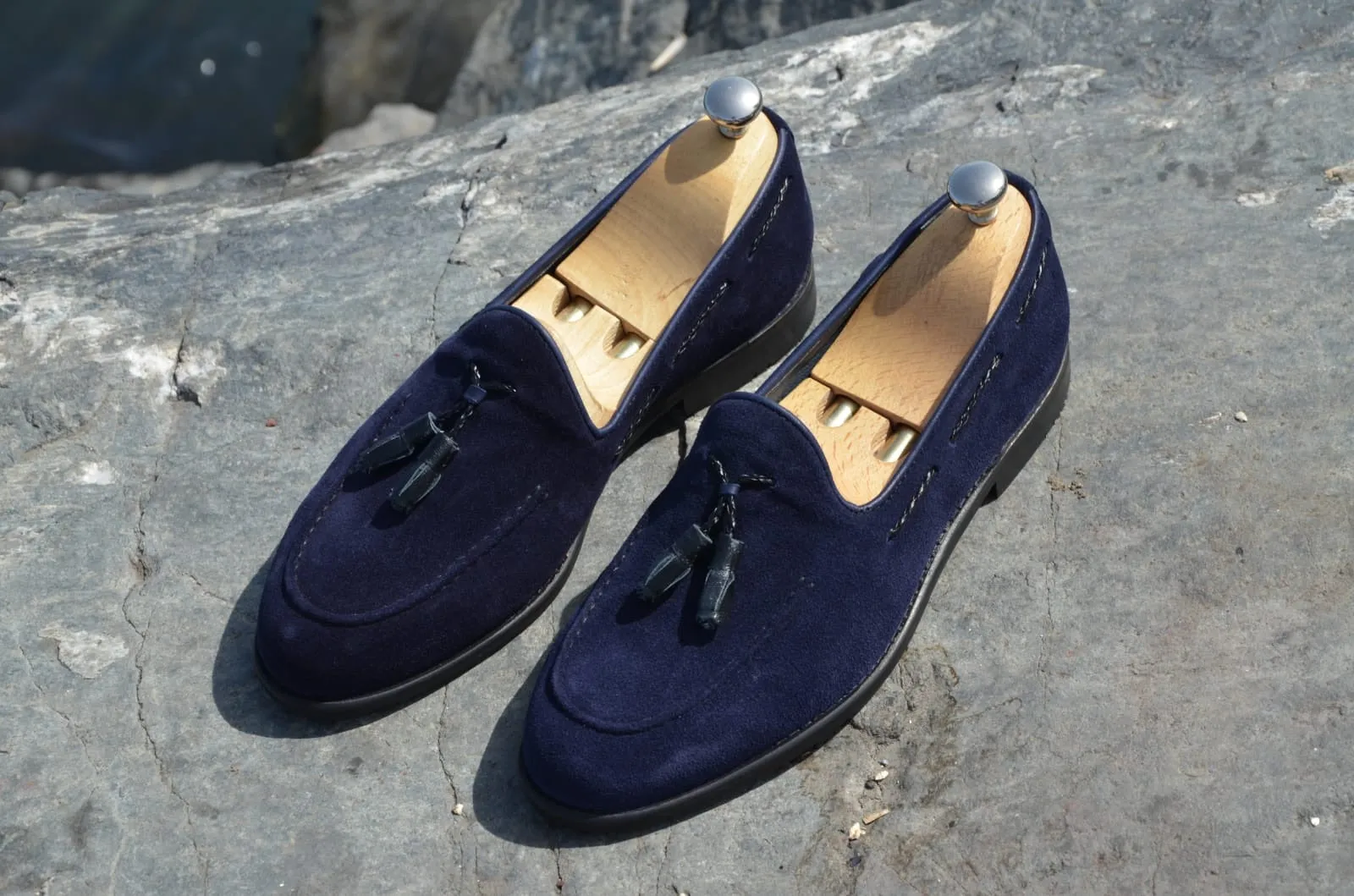 Suade Calf- Leather Loafer Shoes Navy Blue