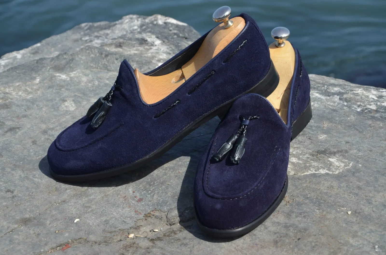 Suade Calf- Leather Loafer Shoes Navy Blue