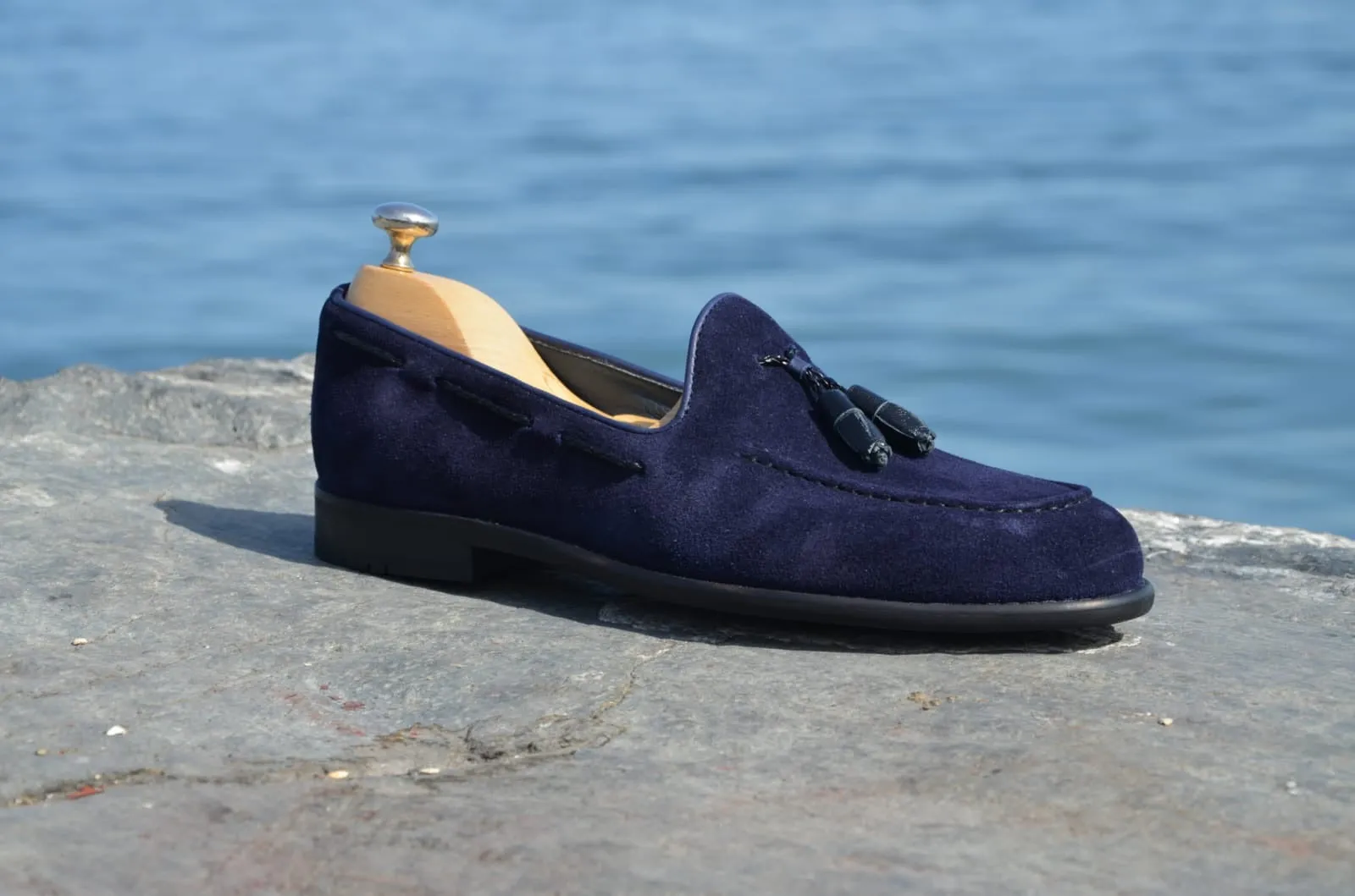 Suade Calf- Leather Loafer Shoes Navy Blue