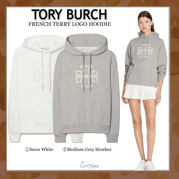 Tory Burch  |Long Sleeves Plain Cotton Logo Hoodies & Sweatshirts