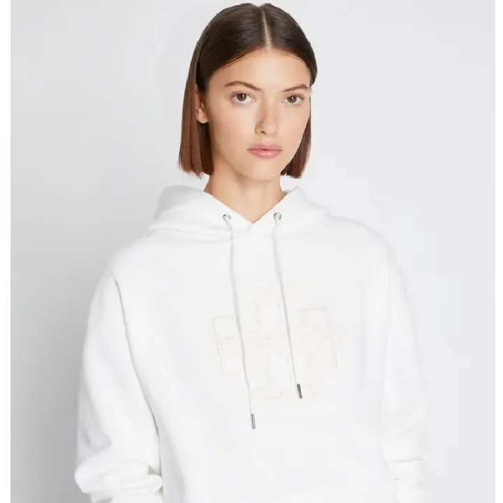 Tory Burch  |Long Sleeves Plain Cotton Logo Hoodies & Sweatshirts