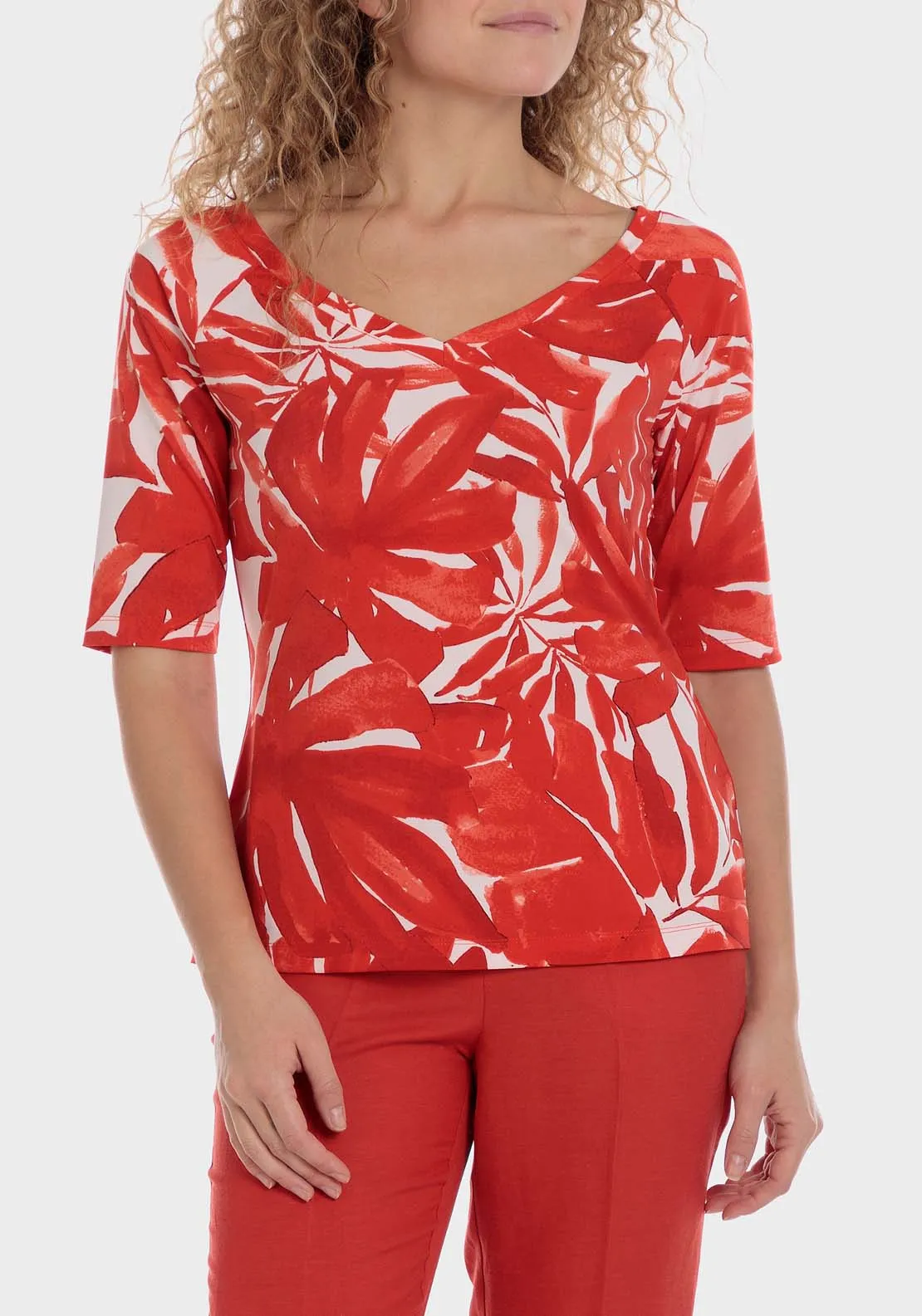 Tropical Print T-Shirt - Red