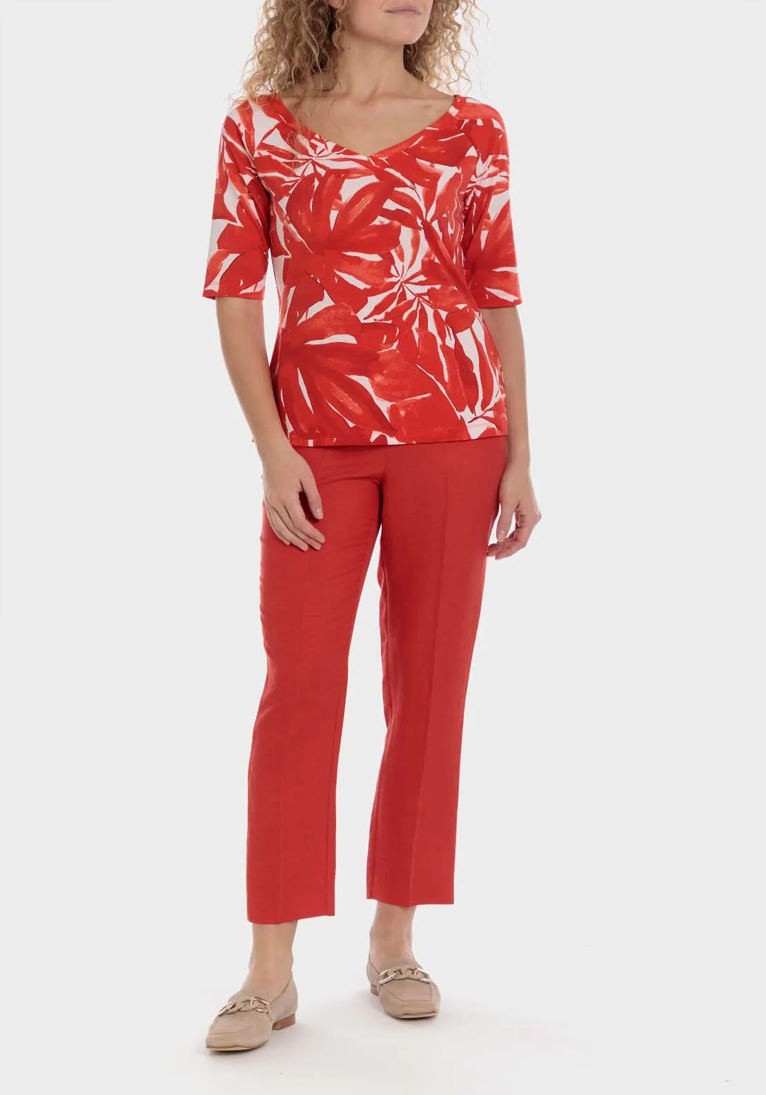 Tropical Print T-Shirt - Red