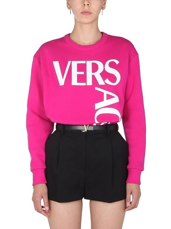 VERSACE  |Crew Neck Long Sleeves Cotton Logo Hoodies & Sweatshirts