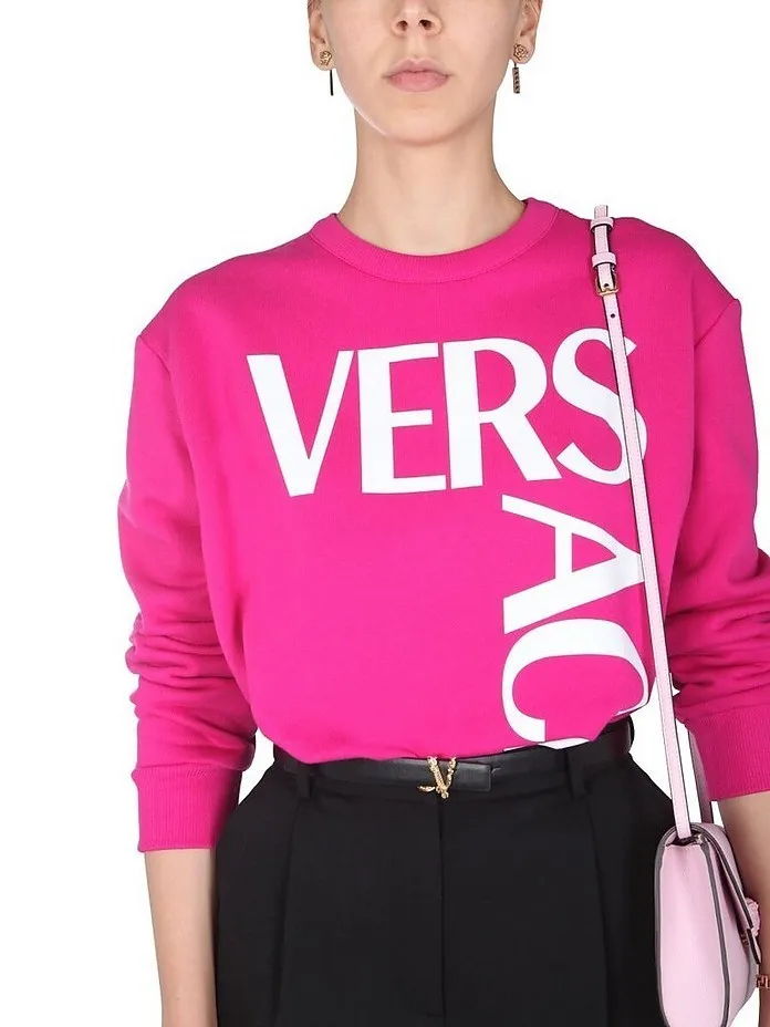 VERSACE  |Crew Neck Long Sleeves Cotton Logo Hoodies & Sweatshirts