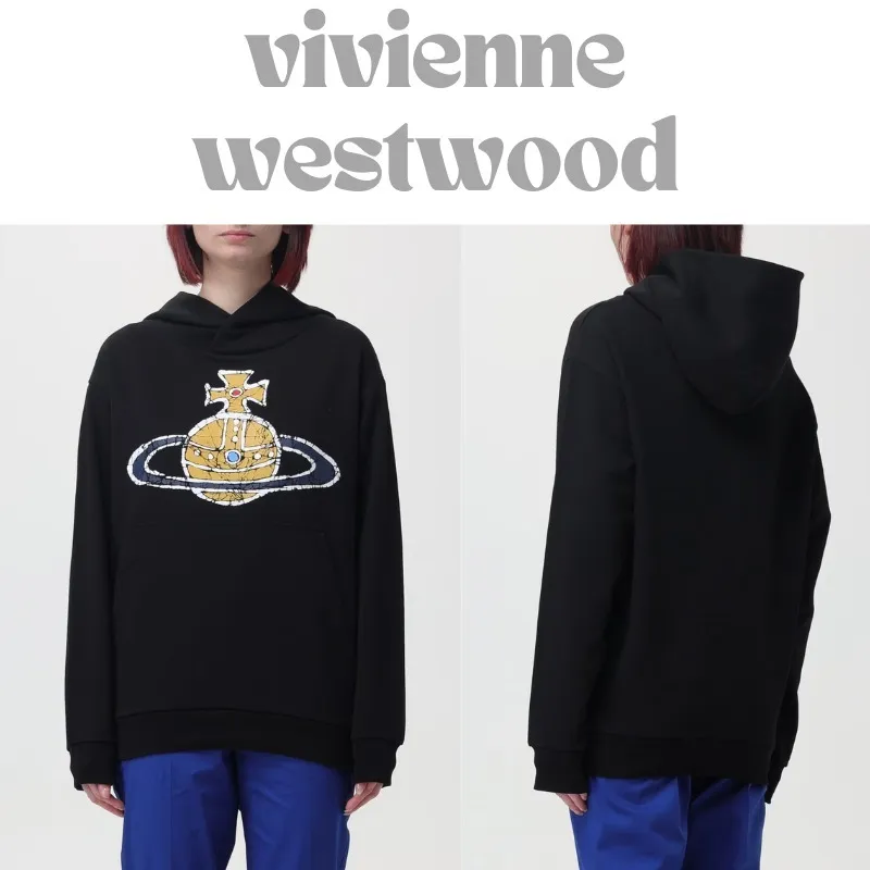 Vivienne Westwood  |Long Sleeves Plain Cotton Logo Hoodies & Sweatshirts