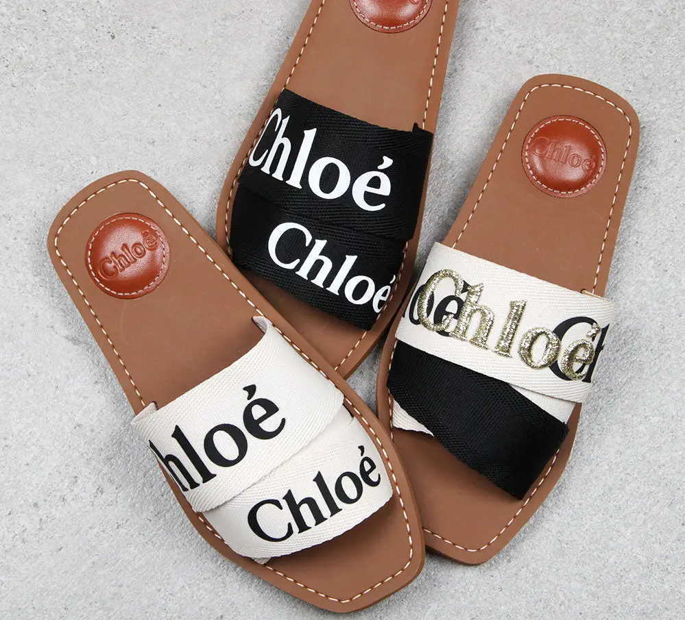 Woody Embroidered Logo Slide, Black /White