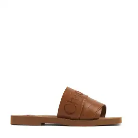 Woody Logo Leather Slide, Caramello