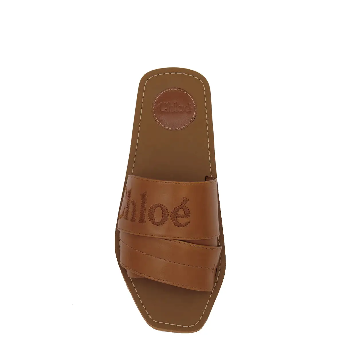 Woody Logo Leather Slide, Caramello