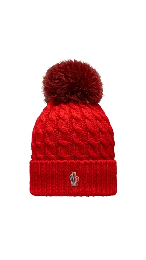 Wool Beanie with Pom Pom - Fire Red