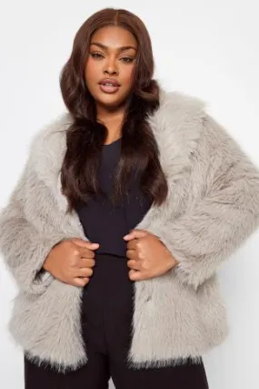 YOURS Curve Light Grey Faux Fur Jacket