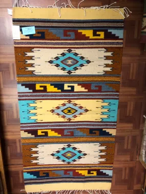 Zapotec handwoven rug in wool.   1038